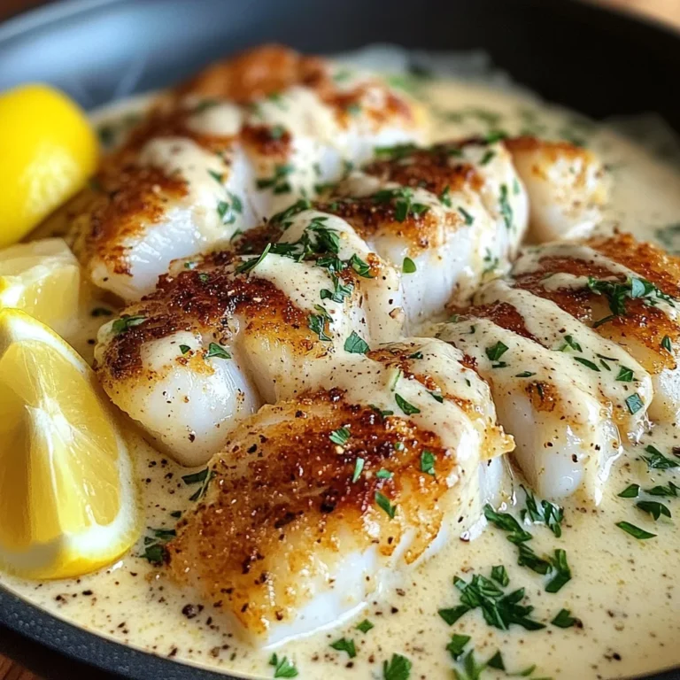 Baked Cod With Creamy Garlic Sauce & Lemon