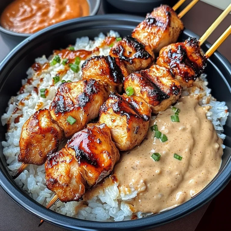 Grilled Chicken Skewers With Coconut Rice & Peanut Sauce