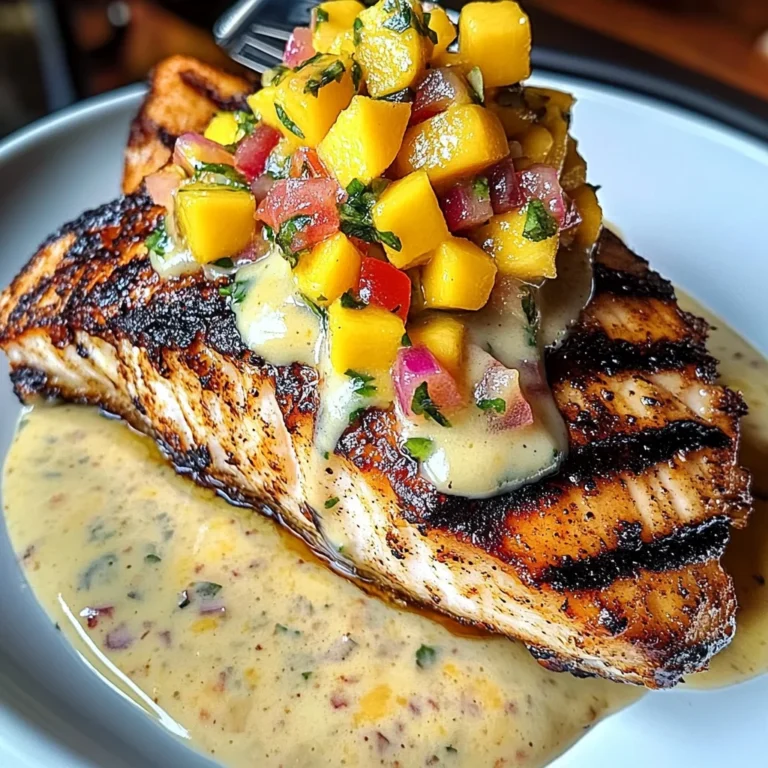 Grilled Fish With Mango Salsa & Creamy Sauce