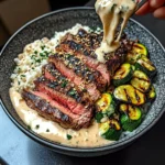 Grilled Steak Bowl With Creamy Sauce & Grilled Zucchini