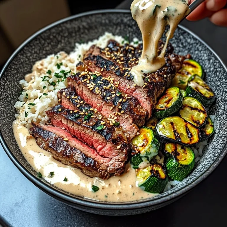 Grilled Steak Bowl With Creamy Sauce & Grilled Zucchini