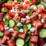 Watermelon Cucumber Salad with Strawberries and Feta