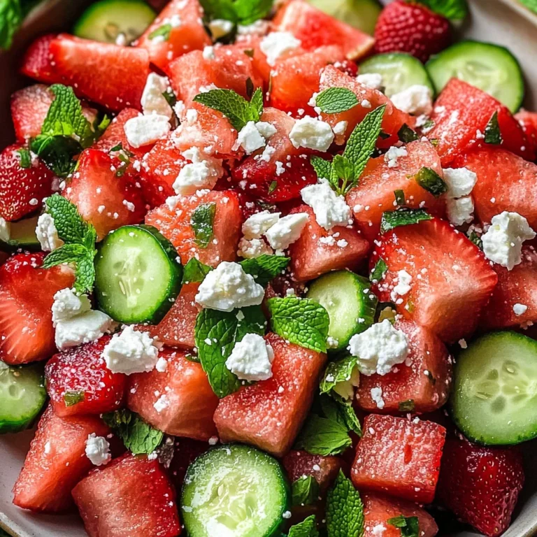 Watermelon Cucumber Salad with Strawberries and Feta