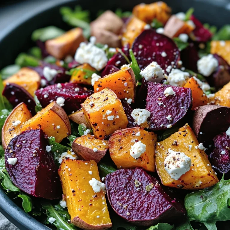 Creamy Roasted Beet Salad with Sweet Potato & Feta