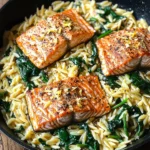 One Skillet Salmon with Lemon Orzo