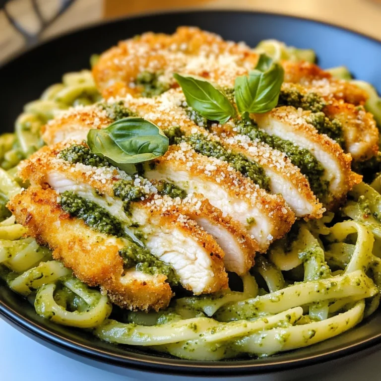 Pesto Pasta with Crispy Parmesan Chicken
