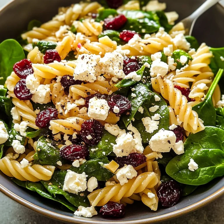 Spinach Pasta Salad with Feta and Cranberries