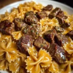 Beef and Bowtie Pasta in Cheddar Sauce