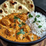 Butter Chicken with Coriander, Rice, and Naan
