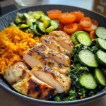 Colorful Chicken Veggie Plate with Carrot Rice & Salad