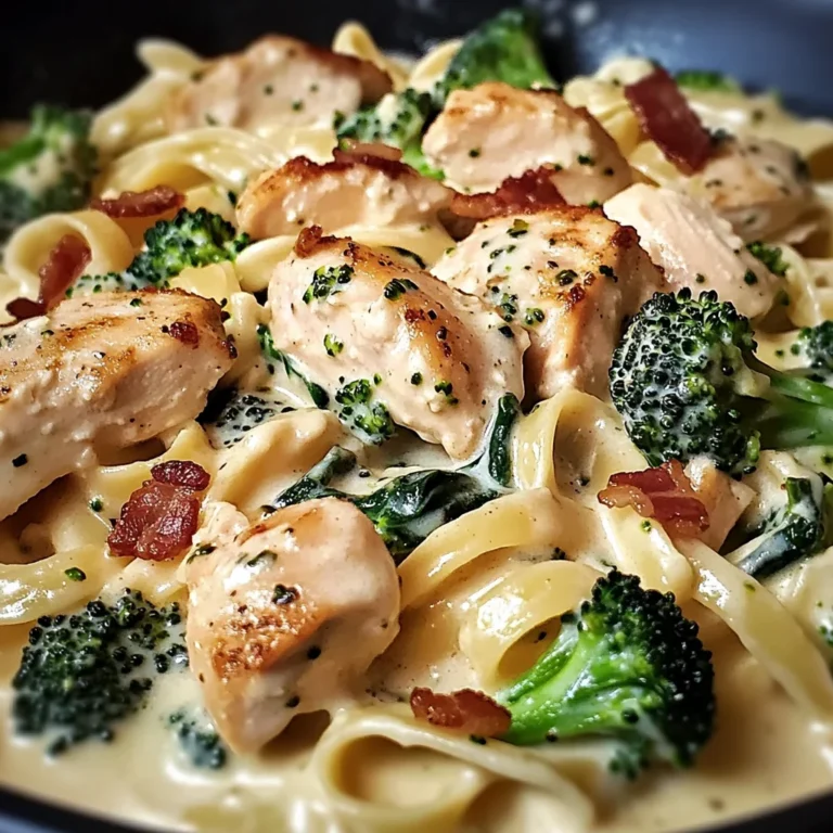 Creamy Garlic Butter Chicken Alfredo with Spinach, Bacon & Broccoli