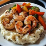 Garlic Butter Shrimp with Sautéed Veggies & Creamy Mashed Potatoes