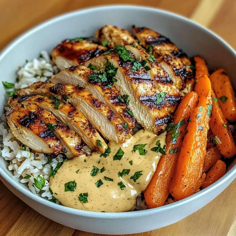 Grilled Chicken Bowl with Herbed Rice, Glazed Carrots & Creamy Sauce