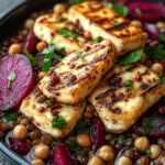 Halloumi with Lemony Lentils, Chickpeas and Beets
