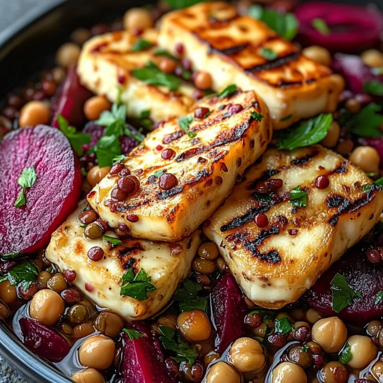 Halloumi with Lemony Lentils, Chickpeas and Beets