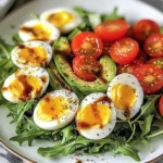 Avocado Arugula Salad with Jammy Eggs & Creamy Balsamic Drizzle