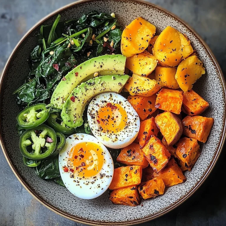 Avocado Power Plate with Jammy Eggs, Spinach & Sweet Potatoes