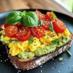 Avocado Toast with Scrambled Eggs and Tomatoes