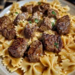 Cajun Steak Tips with Cheesy Parmesan Bowtie Pasta