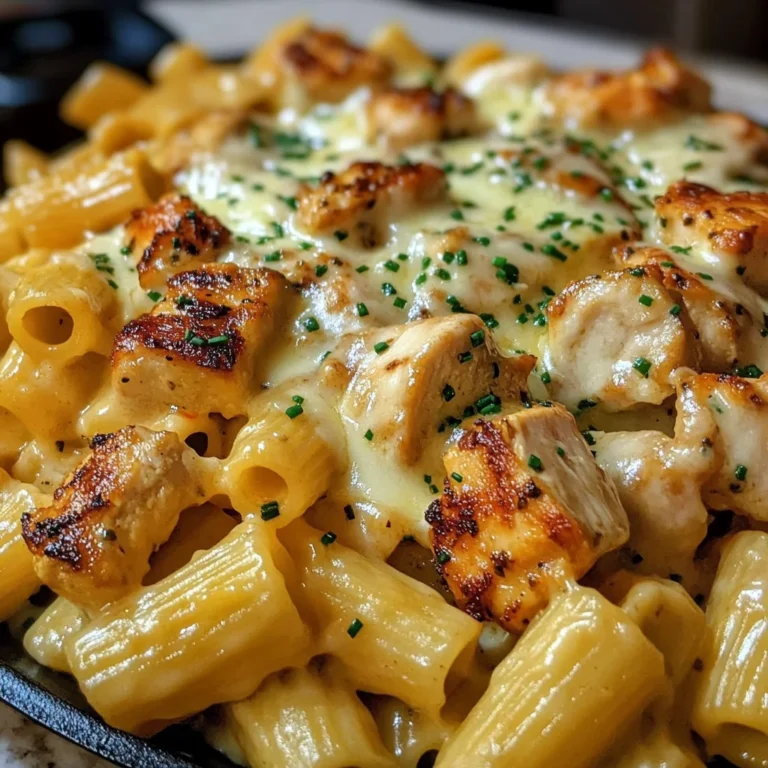 Cheddar Garlic Chicken Rigatoni in Parmesan Sauce