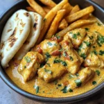 Coconut Chicken Curry with Crispy Fries and Warm Naan