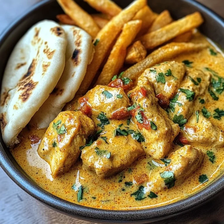 Coconut Chicken Curry with Crispy Fries and Warm Naan