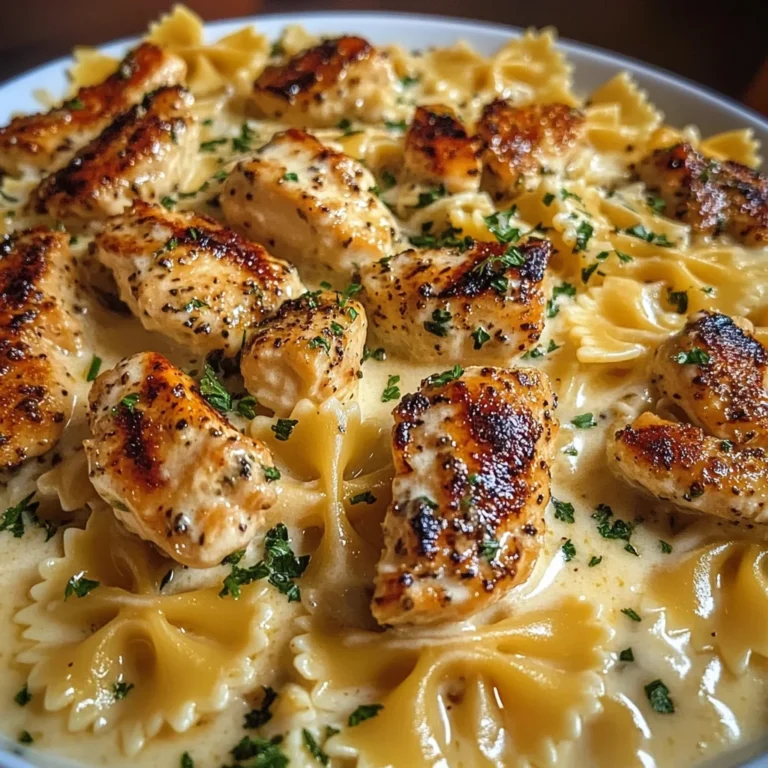 Creamy Alfredo Bowtie Pasta with Garlic Chicken Bites