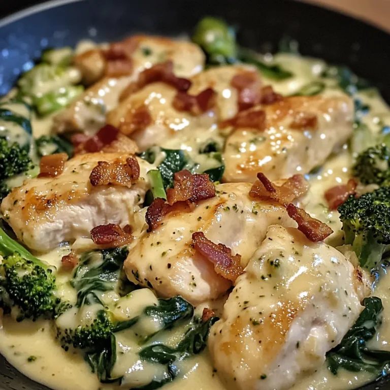 Creamy Chicken Alfredo with Spinach, Bacon, and Broccoli