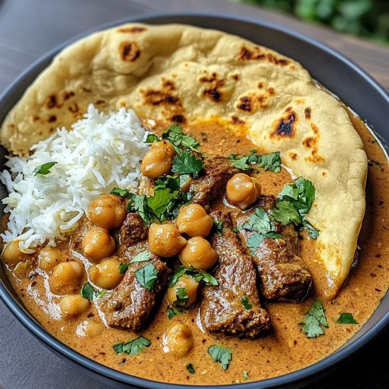 Creamy Coconut Beef and Chickpea Curry with Fresh Garlic Naan