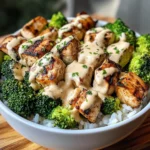 Creamy Garlic Chicken Bowl with Broccoli & Rice