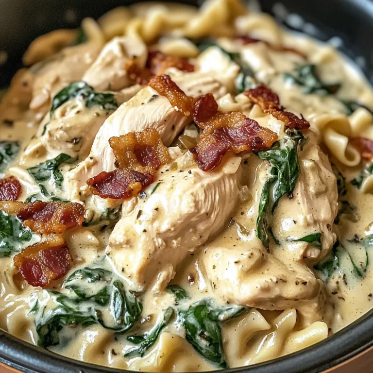 Creamy Slow Cooker Chicken Stroganoff with Spinach and Crispy Bacon