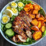 Grilled Chicken Salad Bowl with Sweet Potato Rounds & Eggs