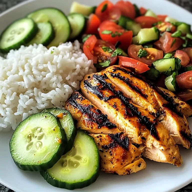 Grilled Chicken with Rice and Fresh Tomato-Cucumber Salad