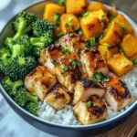 Honey Garlic Chicken Bowl with Rice, Broccoli & Roasted Butternut Squash