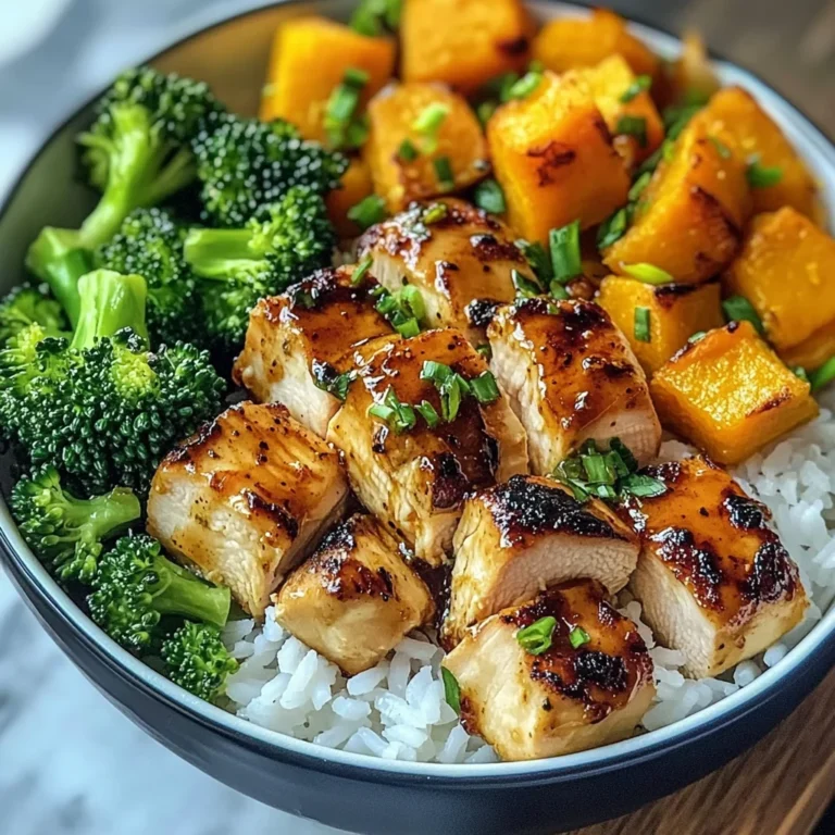 Honey Garlic Chicken Bowl with Rice, Broccoli & Roasted Butternut Squash