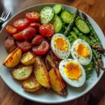 Roasted Potato Wedges with Asparagus, Jammy Eggs & Fresh Garden Salad