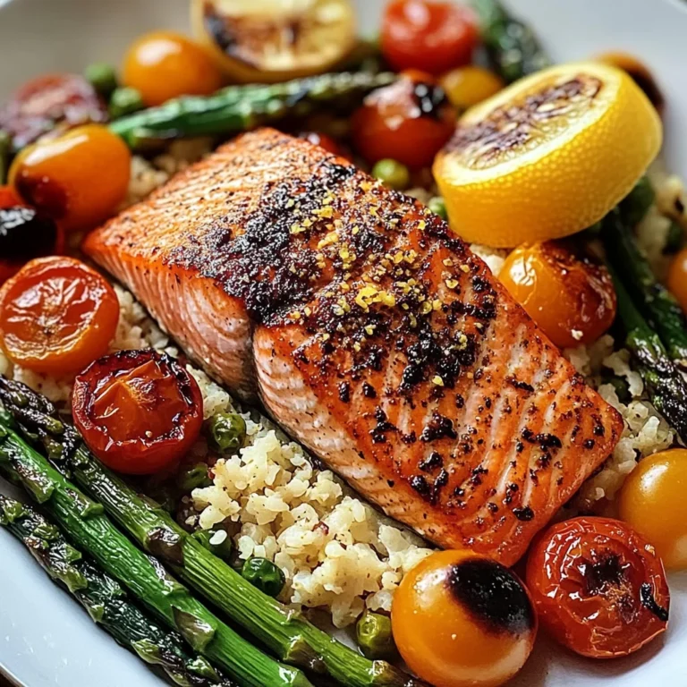 Seared Salmon with Asparagus, Cherry Tomatoes & Cauliflower Rice