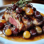 Slow-Roasted Lamb Shoulder with Rosemary, Garlic Cream & Caramelized Grapes