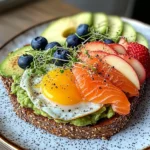 Smoked Salmon & Avocado Breakfast Toast with Fresh Fruit