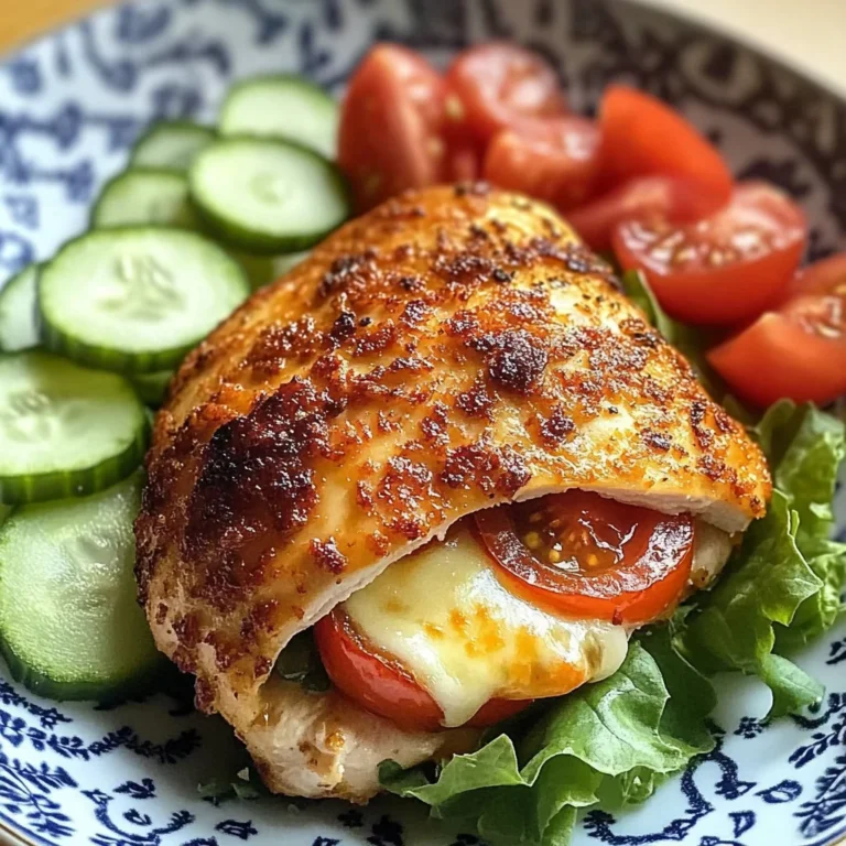 Tomato & Cheese Stuffed Chicken Breast with Cucumber-Tomato Salad